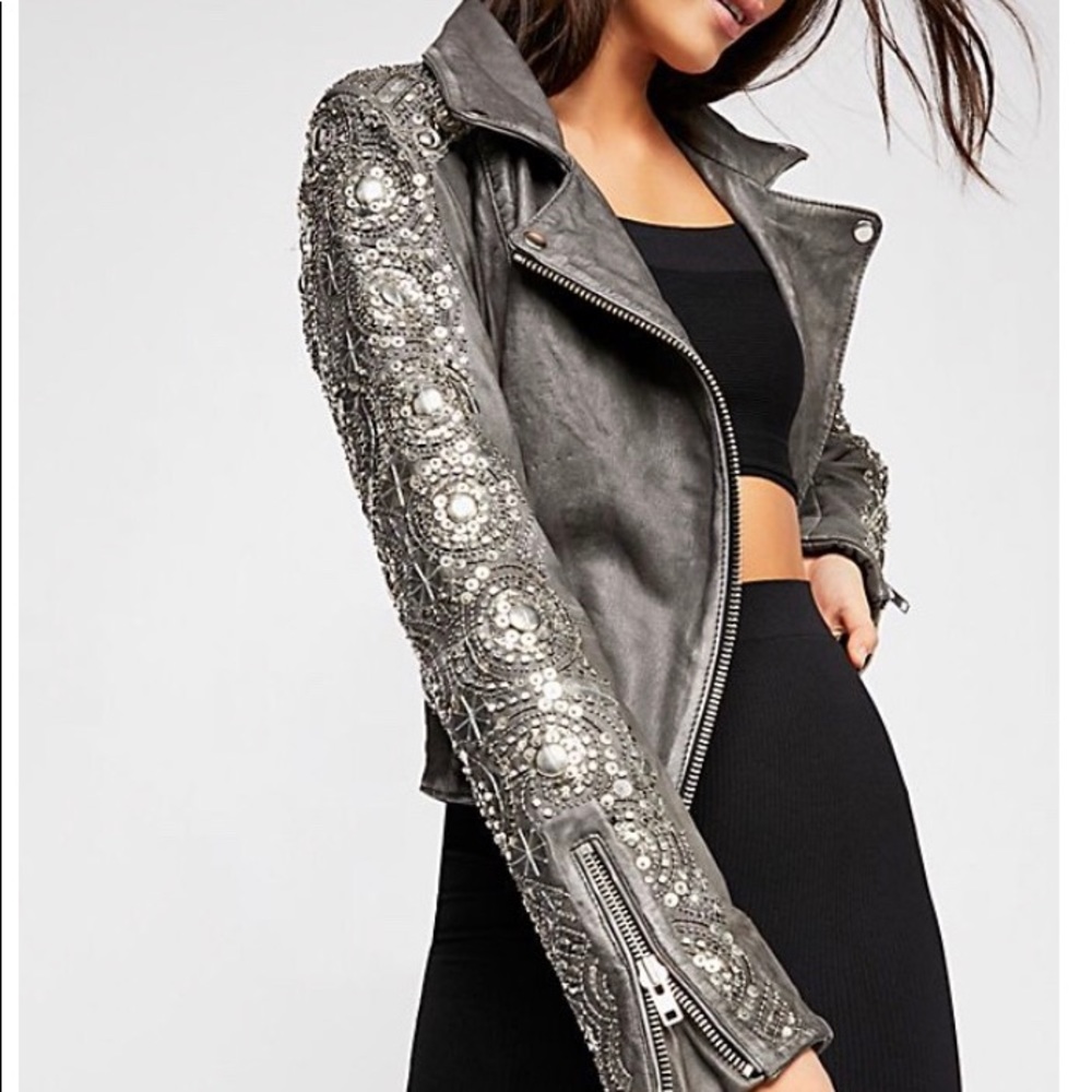 Free People Circles Leather Jacket sz XS